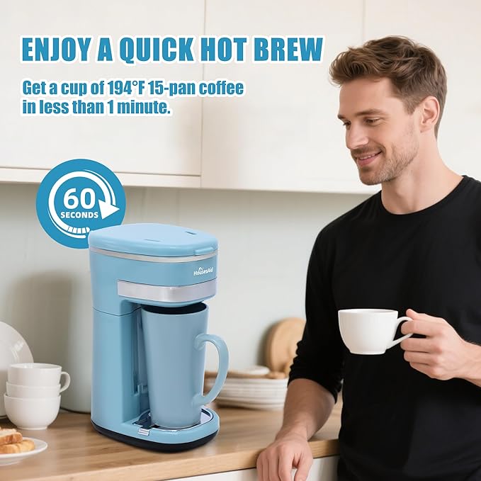 Coffee Machine, Single Serve Coffee Maker,One Cup Coffee Maker with Reusable Filter & One-touch Control Button, Portable Brewer for Camping, Travel & Home, Easy To Clean& Store, 15oz/450ml