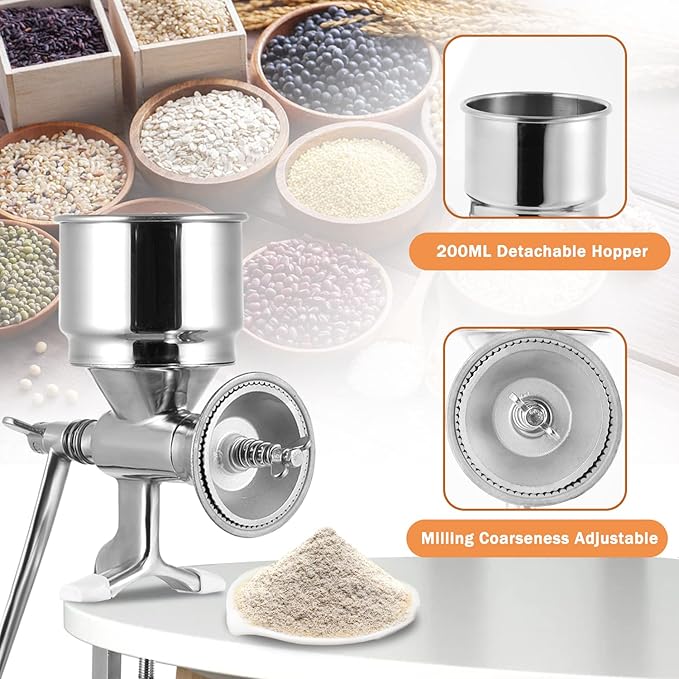 Moongiantgo Hand Grain Mill Manual Coffee Grinder Coarseness Adjustable Stainless Steel Hand Crank Grinding Tool with Table Clamp for Rice Spices Pepper Beans