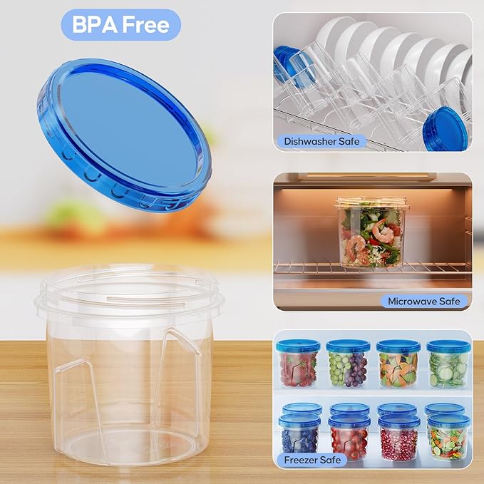 [12 Pack-24 Oz] Freezer Storage Containers Set, Small Plastic Containers with Twist Top Lids, Reusable Soup Containers for Meal Prep, Lunch, Leftovers
