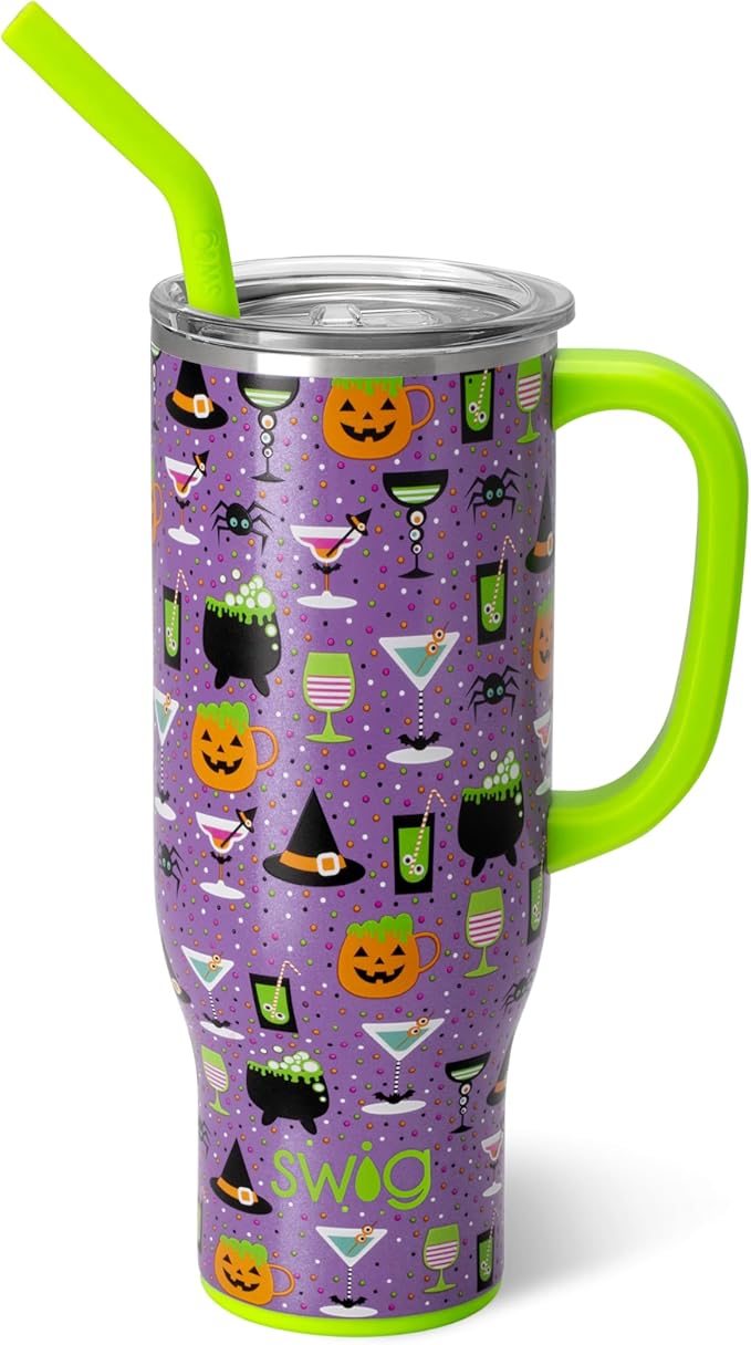 Swig Life 30oz Mega Mug, 30 oz Tumbler with Handle and Straw, Cup Holder Friendly, Dishwasher Safe, Extra Large Insulated Tumbler, Stainless Steel Water Bottle (Witches Brew)