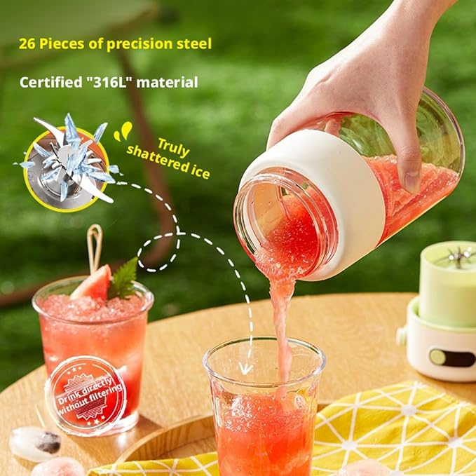 Multifunctional Portable Juicer Cup, Portable Electric Juicer Cup with Zero Cord Hassle, USB-C Rechargeable Travel Juicer for Home, Gym, Office and Outdoor (800ml, 1)