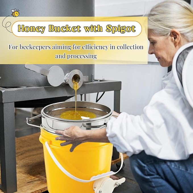 Threehoney 3 Pcs 2 Gallon Honey Bucket with Gate Honey Extractor Equipment Food Grade Bucket Food Safe Buckets with Lid for Beekeeping Supplies Extracting Storage(Yellow,Round Style)