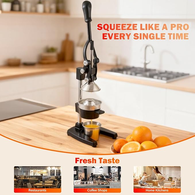 Manual Cast Iron Juicer, Commercial Lemon Squeezer, Professional Citrus Juicer, Ideal for Extracting Juice From Lemons, Oranges, and Grapefruits. Easy to Clean. (Black)