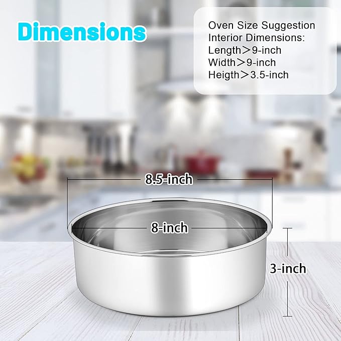 P&P CHEF 8 Inch Cake Pans Set, Round Baking Pan Stainless Steel Layer Birthday Wedding Cake Oven Pans, Non Toxic & Heavy Duty, Deep Side & Mirror Finish, Dishwasher Safe, (1Pc)