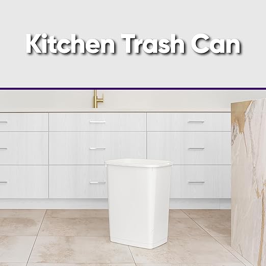 Superio Large Kitchen Trash Can 13 Gallon, 52 Qt Unlidded Waste Bin Only for Kitchen, Garage, Indoor and Outdoor Trash Can, White
