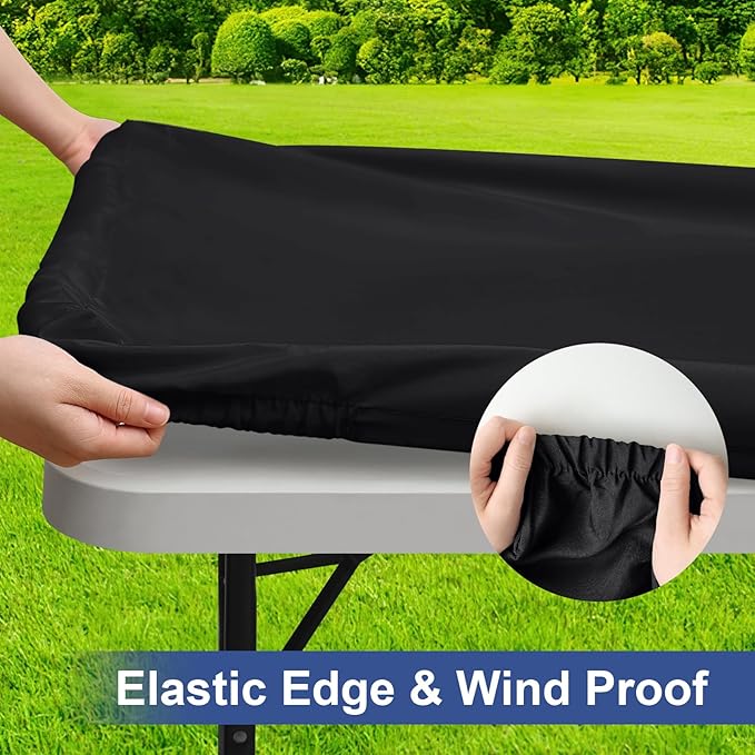 homing Rectangle Table Cloth Cover, Waterproof Polyester Elastic Fitted Tablecloth, Fits for 8 Foot Folding Tables, Washable Table Protector for Picnic, Camping, Outdoor (Black, 36" x 96")
