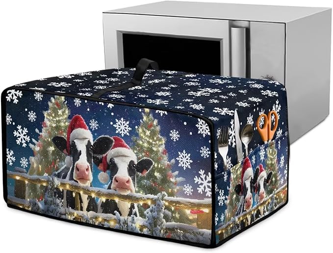 Air Fryer Toaster Oven Dust Cover Protective Microwave Oven Cover Small Electric Appliance Protector Decorations Kitchen Accessories, M, Christmas Hat Cow Snowflake