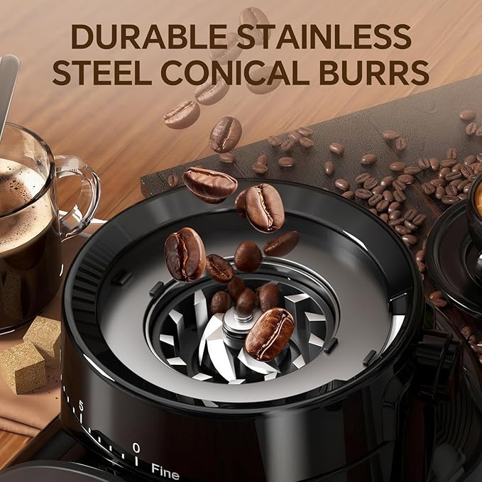 Electric Coffee Grinder, Burr Coffee Beans Grinder with 30 Grinding Settings, Burr Mill Grinder for Home Use, Touchscreen Adjustable 2-10 Cups or 40-Second Timer, Stainless Steel