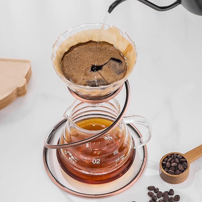 Coffee Pour Over Set – Complete Pour Over Coffee Maker with Dripper, 40Filters, and Metal Stand – Portable & Stylish V60 Style Drip Coffee Brewer