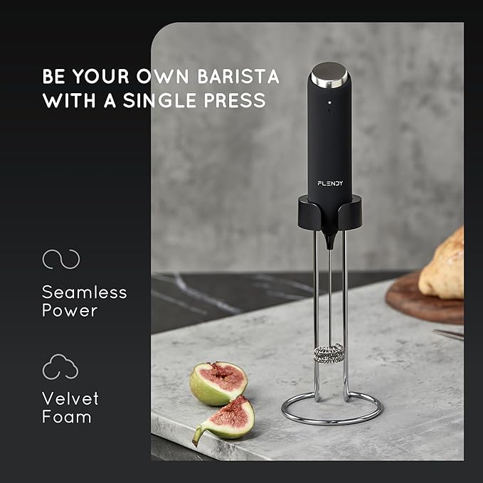 Flendy Rechargeable Milk Frother Handheld, Coffee Frother Handheld with USB-C Charging Stand, Electric Drink Mixer Handheld, Mini Electric Whisk Frother for Coffee, Matcha, etc
