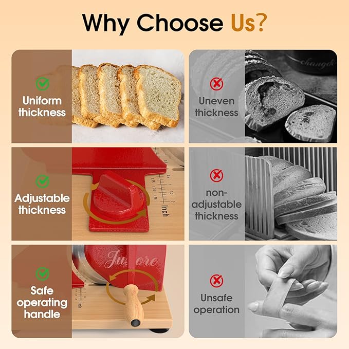 Manual Bread Slicer for Homemade Bread, Adjustable Thickness and Evenly Slicing, Sourdough Bread Slicer with Hand Crank, Clear Scale Line, Non-Slip Suction Base & Sharp Blade