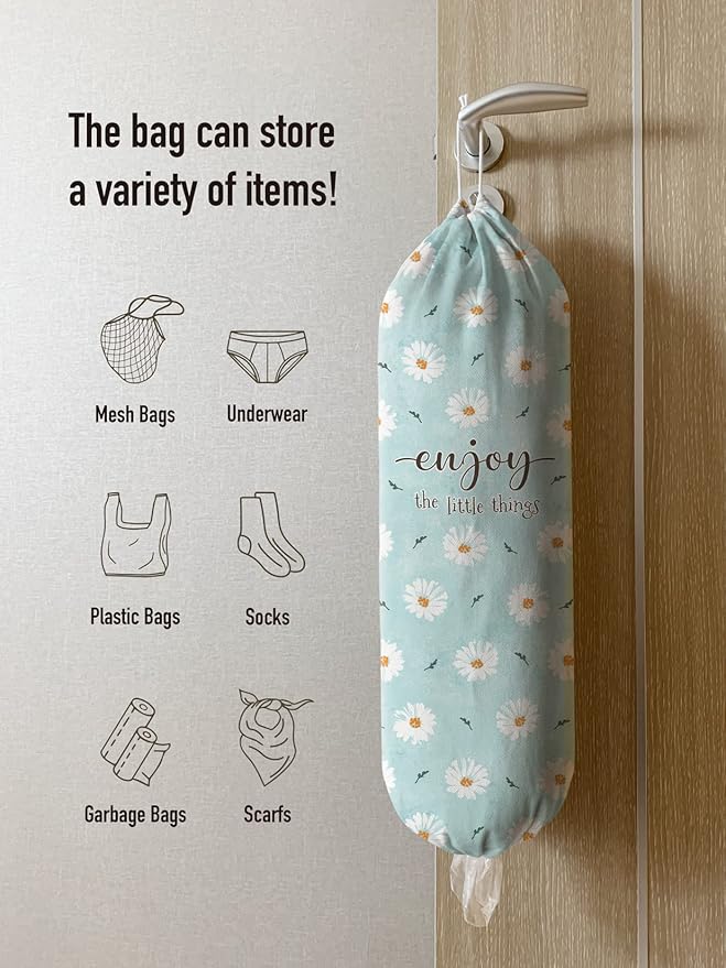Hglian Daisy Grocery Bag Holder Flowers Plastic Bag Holder Storage Organizer,Daisy Kitchen Décor for Women-Blue Extra Large