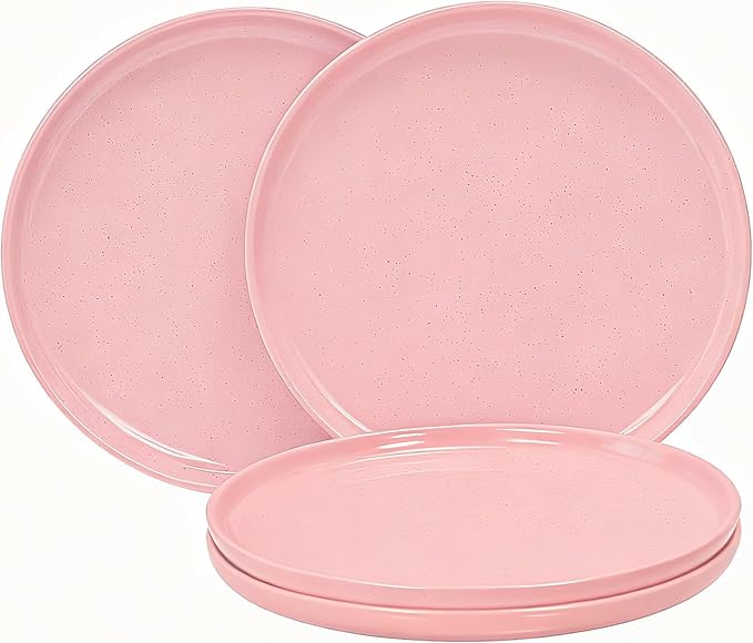 GZG Ceramic Dinner Salad Plates Set of 4, 8 Inch Speckled Dinnerware Dessert Plates with Clay-Tone Base, Microwave Oven Dishwasher Safe