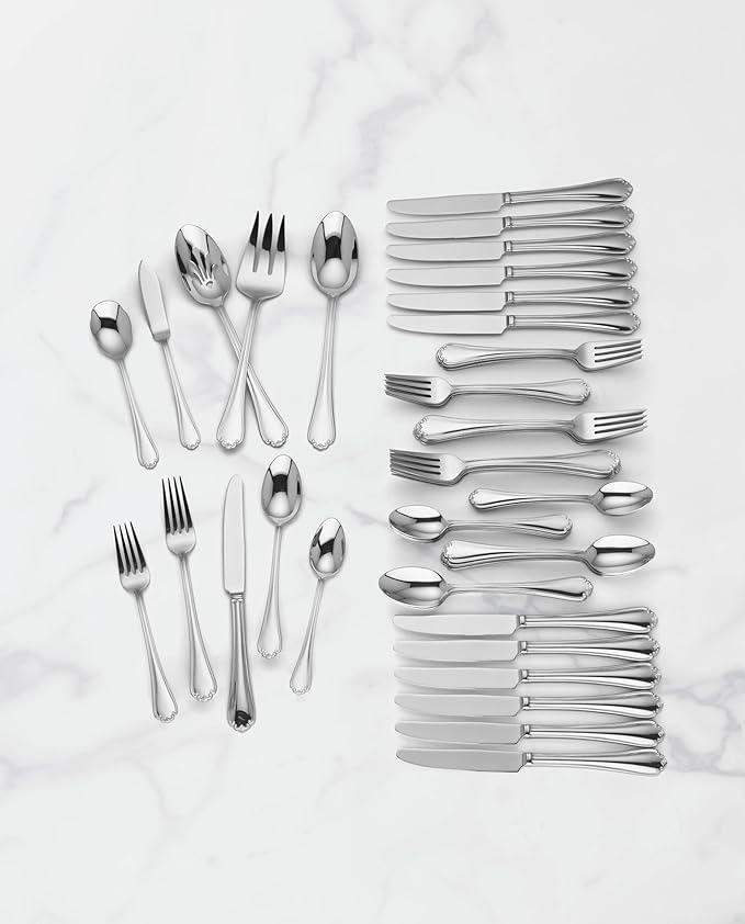 Lenox Silverware Set, Chelse Muse 65-Piece Flatware Set, Service For 12, 18/10 Stainless Steel, Dishwasher Safe, Knives Spoons And Forks Sets, Home And Kitchen Utensils (Silver, 65 Pieces)