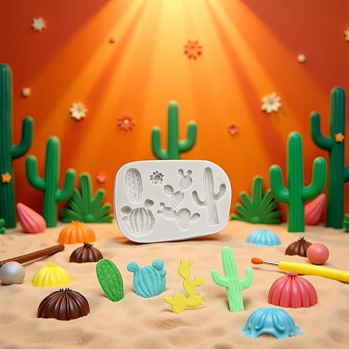 Gray Cactus Silicone Fondant Mold Cacti Chocolate Candy Mold For Cake Decoration Cupcake Topper Sugar Craft Polymer Clay Gum Paste Fondant and Gum Paste Molds Pastry and Baking Molds