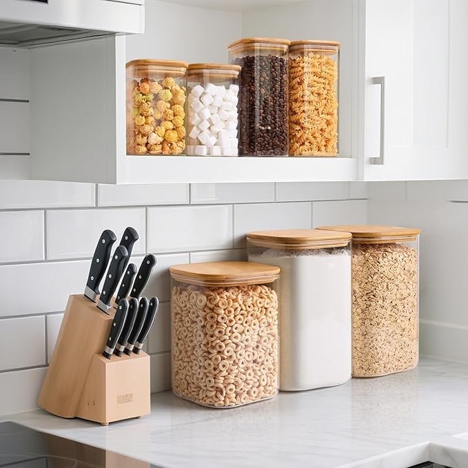 ComSaf 2Pcs Large Glass Storage Containers with Lids 4Qt, 1 Gallon Wide Mouth Flour Sugar Storage Containers, Large Capacity and Sealed for Rice, Cereal, Oat, Easy Clean and Scoop, Pantry Organization