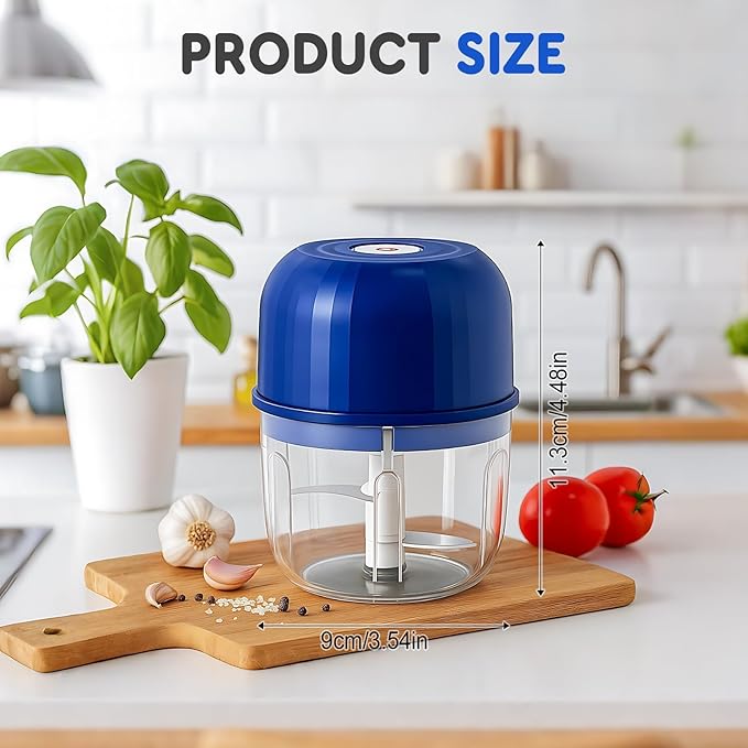 Electric Garlic Chopper, Mini Portable Veggie Chopper Garlic Grinder Onion Choppers, Wireless Electric Food Chopper Tool for Mashing Onion, Garlic, Chili, Ginger (Blue)