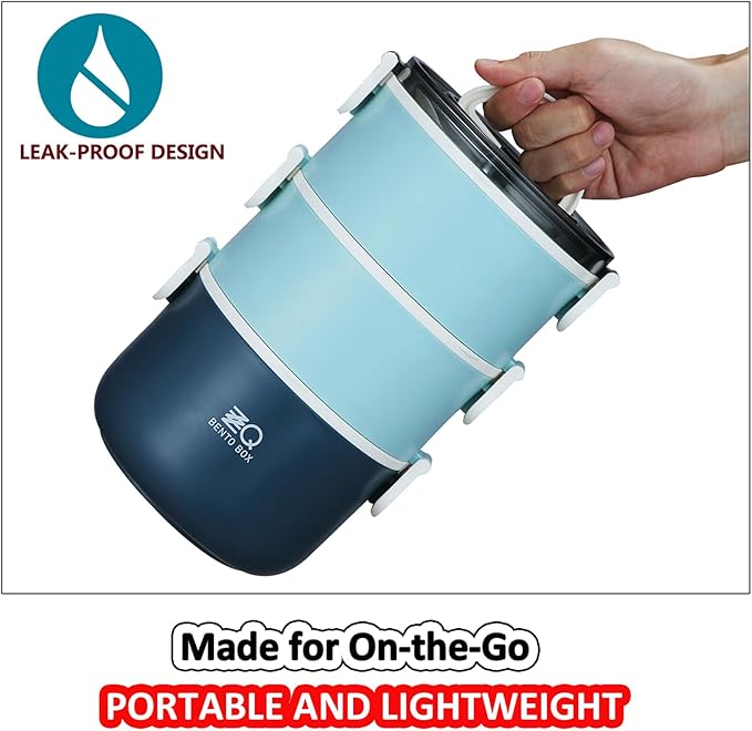 Bento Box Adult with Insulated Lunch Bag & Utensils, 81oz Large Capacity Leakproof 3 Stackable Lunch Box Containers for Adults Men Women Dining Out, BPA-Free & Microwave Safe Bento Lunch Box, Blue