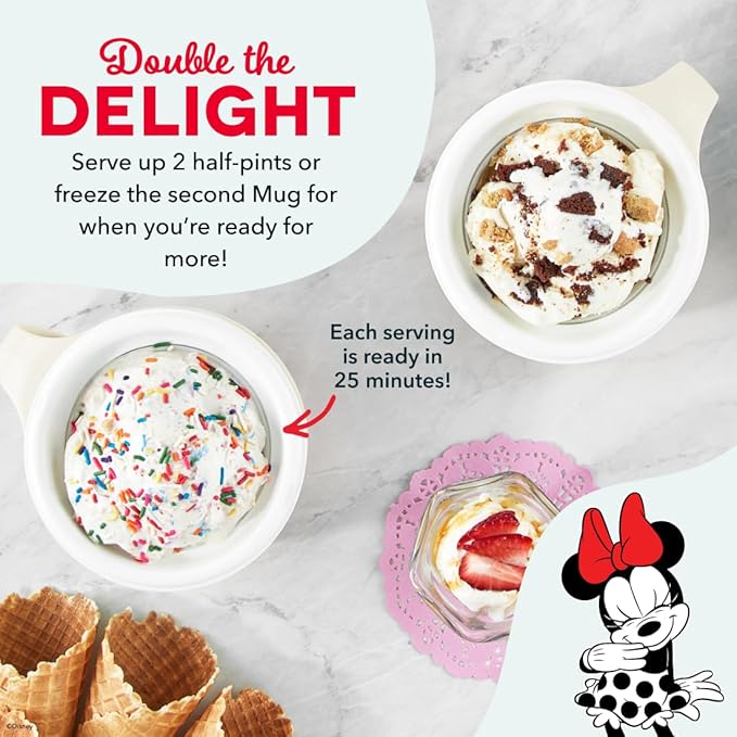 Disney Dash My Mug Ice Cream Maker Bundle - Mini Electric Ice Cream Maker - Creates Gelato, Sorbet & Frozen Yogurt - Easy to Clean & Use - 2 Mugs, Mickey & Minnie Design