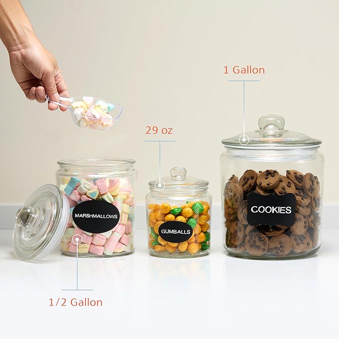 KooK Glass Storage Containers with Lids, 1/2 Gallon, Set of 2, Glass Kitchen Jars, Food & Cookie Storage Containers for Pantry, Bathroom Apothecary Canisters, Dishwasher Safe, Chalk, Label, Scoops