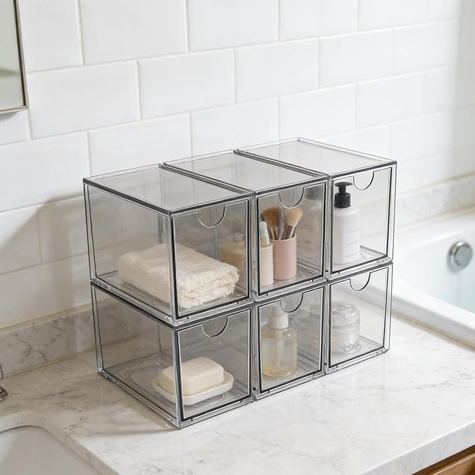 6-Pack Tea Bag Drawers Organizer – Clear Plastic Tea Bag Holder, Stackable & Portable, Wide Storage Drawers for Cabinet, Pantry, Kitchen Counter, Herbal Tea, Coffee Pods (6-Tier)