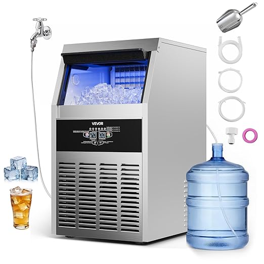 VEVOR Commercial Ice Maker Machine, 150 lbs/24h with 30 lbs Storage Capacity, Built-in/Freestanding/Under Counter, Stainless Steel Ice Maker with LED Display & Self-Cleaning, for Home Bar Restaurant