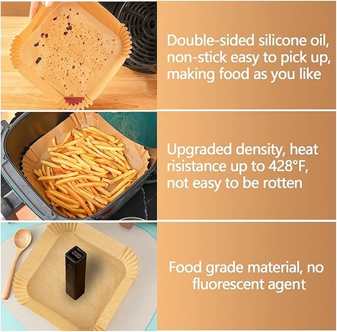 Large Air Fryer Disposable Paper Liners Nonstick 23cm Oven Airfryer Parchment Baking Paper ，Compatible For Ninja，Compatible For COSORI ，Grill Cooking Basket(23cm round,100 Pcs)