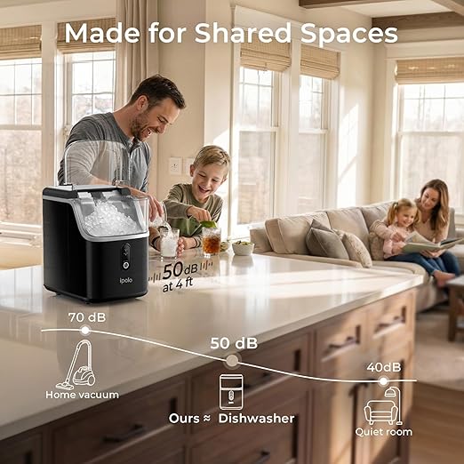 Nugget Ice Maker Countertop: 33lb/Day, Self-Cleaning, Black Stainless Steel, Portable, Soft Chewable Pebble Ice Machine for Home Kitchen, RV & Office