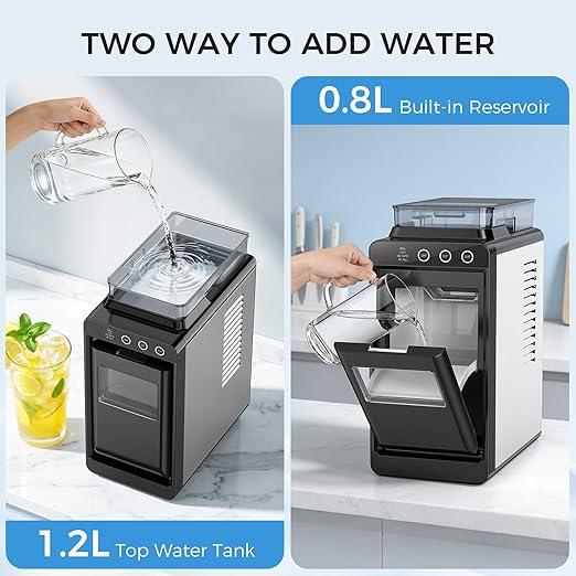 COWSAR Ice Maker Countertop, Portable Ice Machine with External Water Tank, 8 Cubes in 6 Mins, 26 lbs/24Hrs, Self-Cleaning Quiet Compact Commercial Ice Makers for Home, RV, Camping, Black