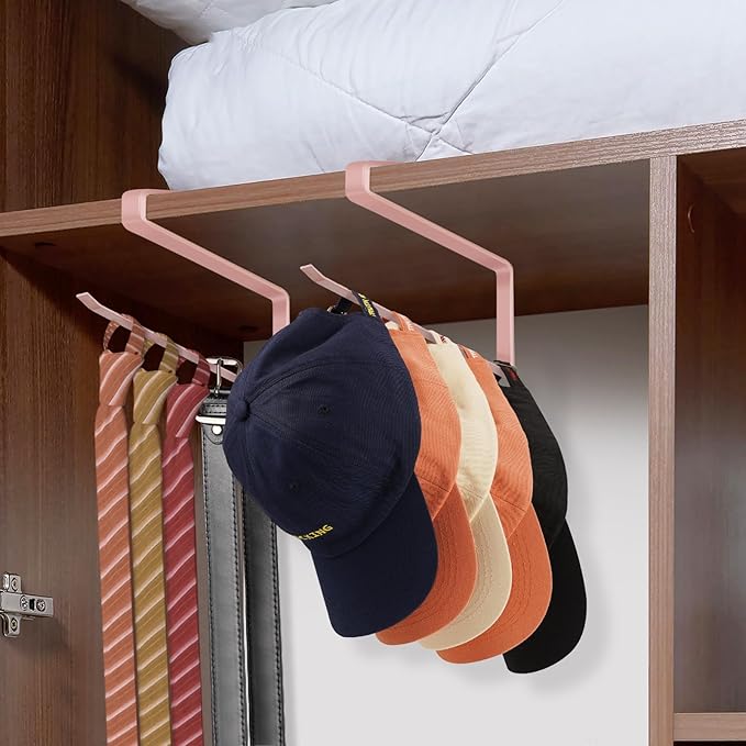 Tumbler Lid Organizer, Horizontal Tumbler Lid Storage Hook Up to 10 Lids, Space Saving Cup Lid Holders Under Cabinet Tumbler Lid Hook for Kitchen Organizer and Storage, Paper Towel Rack Hanger (Pink)