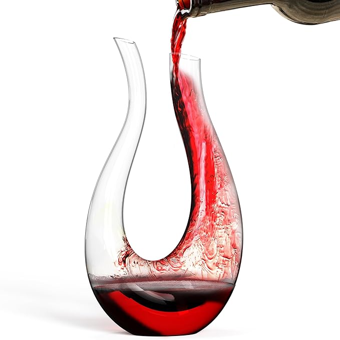 Hand-Blown Lead-Free Crystal Glass Wine Decanter – 750 ml Swan-Neck U-Shape Aerator | Luxury Gift Box, Drip-Free Pour Edge, Wide Stable Base, Easy-Clean Thin Neck | Elevate Dinners & Parties