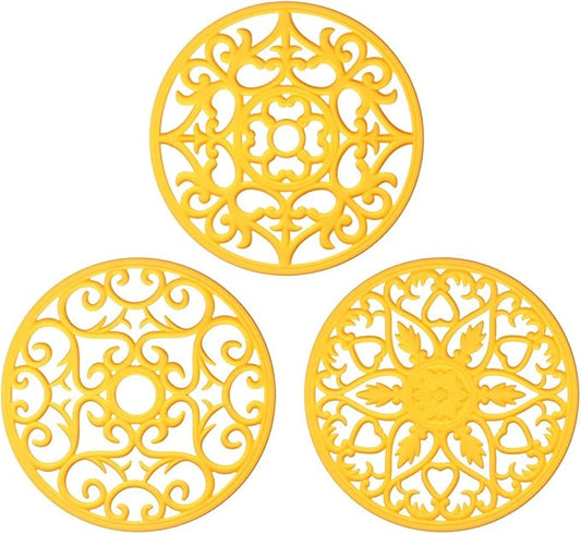 ME.FAN Trivets for Dishes/Pots/Pans, 3 Pcs Silicone Mats, Flexible/Durable/Non Slip Hot Pads to Protect Table and Counter Top (Yellow)
