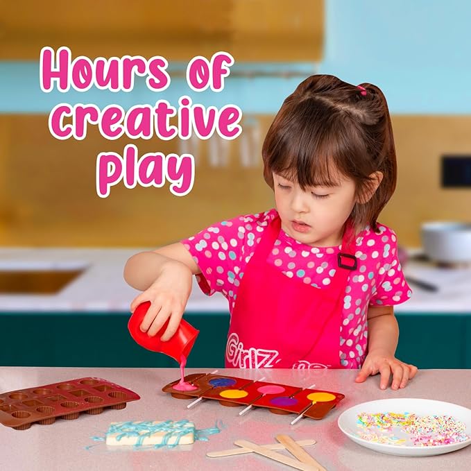 GirlZone Little Choco Delights Maker Kit, Chocolate Making Set for Kids with Candy Bar Molds, Lolly Sticks & Wrappers, Fun Creative Activity, Birthday Gift for Girls Ages 8+