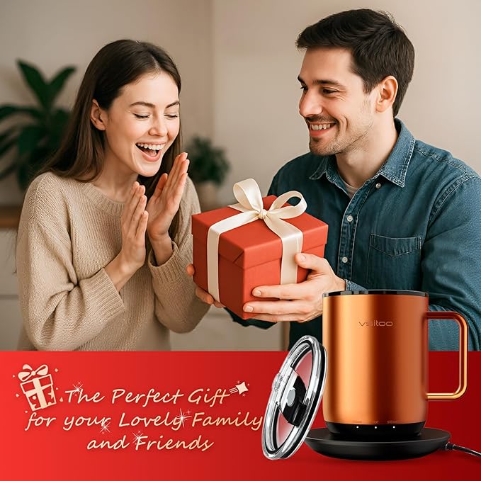 Vsitoo S3 Plus 14oz Heated Coffee Mug - Temperature Control Smart Mug with Mug Warmer, Auto-Sensing AI Heats Drinks to 120-150°F Hands-Free.Ideal for Home/Office/Gifts，Copper