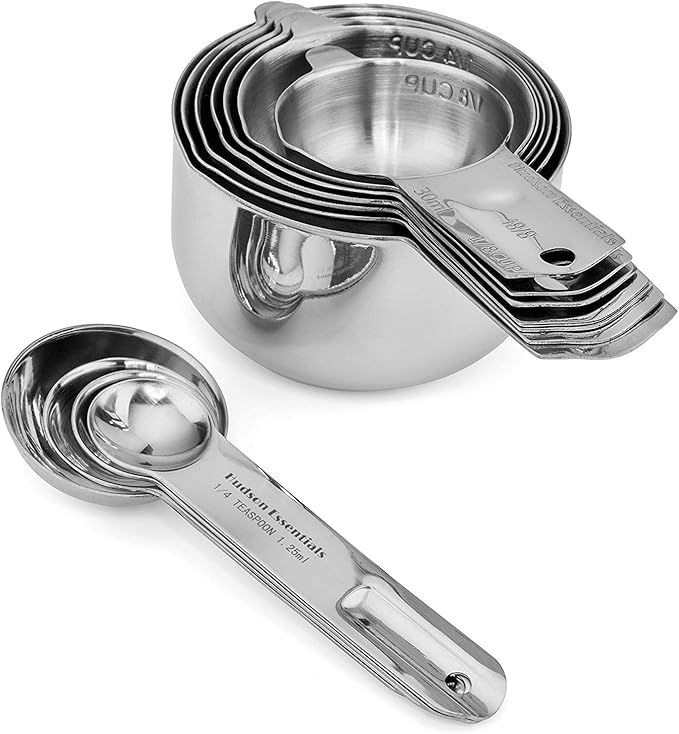 Hudson Essentials Stainless Steel Measuring Cups and Spoons Set - Stackable Set with Spout (11 Piece Set)