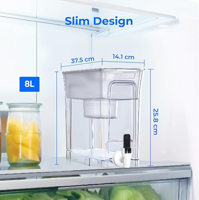 Waterdrop 35-Cup Slim Water Filter Dispenser, Large Capacity, 200-Gallon Long-Life, Faster Filtration, Reduces Chlorine, PFOA/PFOS and More, BPA Free, White (with 1 Filter)