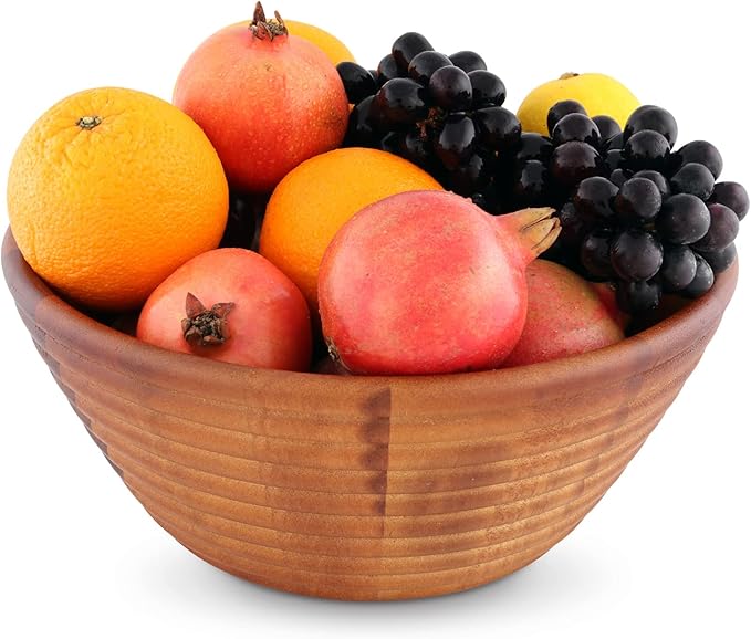 Arthur Court Salad Bowl Acacia Wood Serving Bowl for Fruits or Salads Bee Hive Shape Style Large 5 inch Tall x 12 inch Diameter Wooden Single Bowl