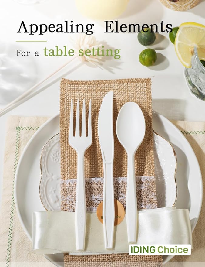 100% Compostable 200 Count No Plastic Spoons, Plastic Utensils, The Heavyweight Heavy Duty Flatware is Eco-Friendly Products for Lounge Party Wedding Office BBQ Picnic Camping.