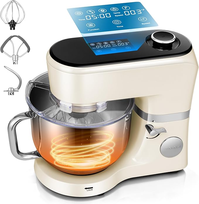 VIVOHOME Stand Mixer with Fermentation, One-Touch Presets Electric Dough Mixer with 6 Qt Bowl, Kitchen Standing Mixer for Baking, Cake with Flex Edge Beater, Bread Hook, Whisk, White
