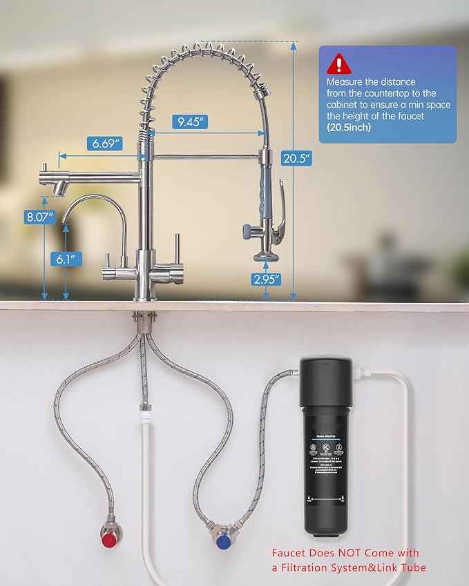 Fapully Commercial 3 Way Kitchen Faucets with Pull Down Sprayer and Water Filler,3 in 1 Kitchen Sink Faucet with Drinking Water Faucet Brushed Nickel