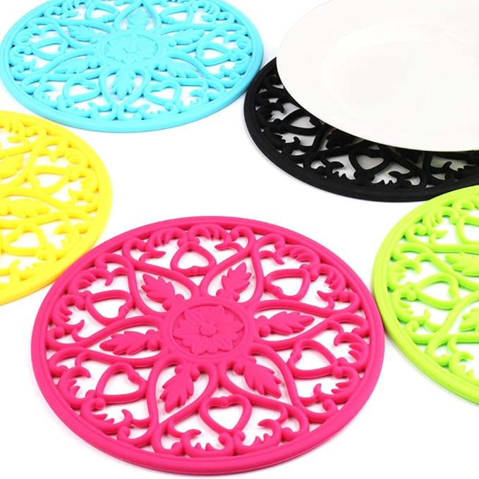 ME.FAN Trivets for Dishes/Pots/Pans, 3 Pcs Silicone Mats, Flexible/Durable/Non Slip Hot Pads to Protect Table and Counter Top (Teal Blue)