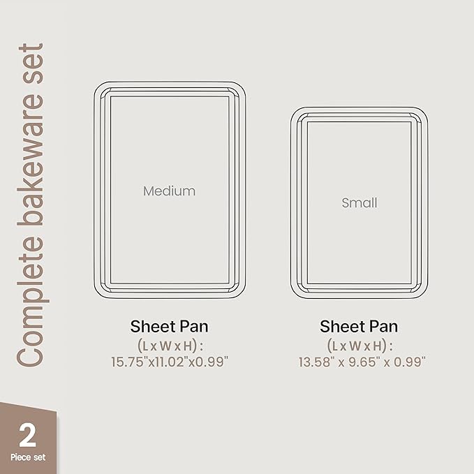 Diamond Bottom Cookie Sheet Set of 2, Nonstick Blue Carbon Steel Baking Pans for Crisp Baking, Space-Saving Stackable Trays, PFOA, PFOS, PTFE Free, Oven Safe Up to 450°F, Small & Medium Pans