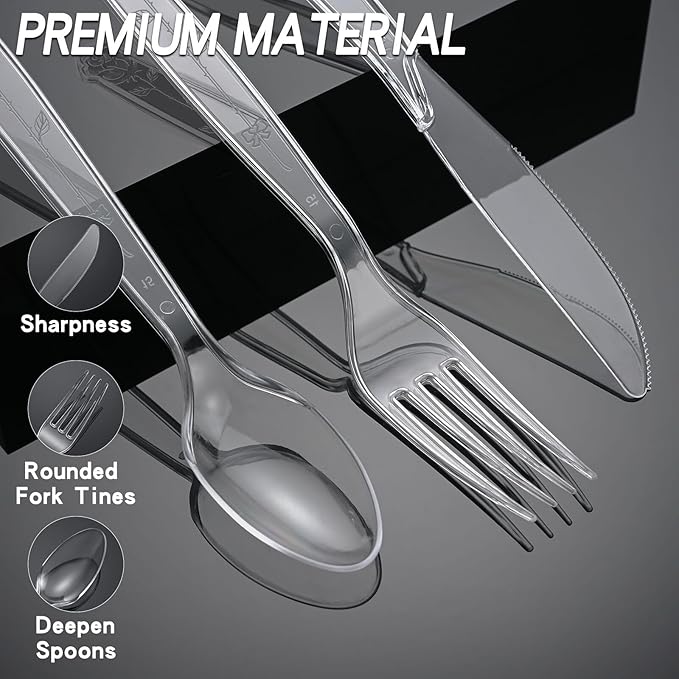 1000 Count Extra Heavy Duty Clear Plastic Forks Disposable, BPA-Free, Heat Resistant, Durable Disposable Forks Bulk for Catering & Events - Plastic Forks heavy duty for Party Supplies