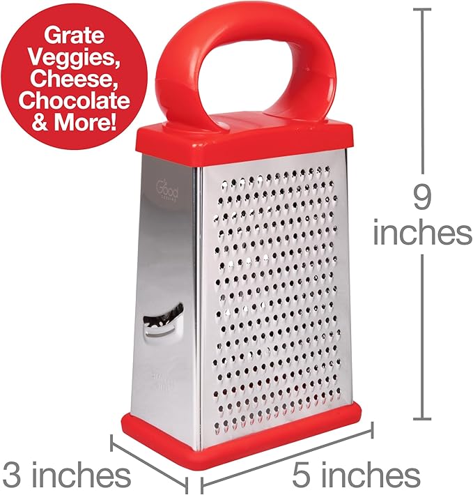 Box Cheese 4-Sided Grater w 2 Attachable Storage Containers w Lids- Mess-Free Shredder & Slicing - Stainless Steel, Soft Grip Handle, Non-Slip Base, Built-In Measurements- Thanksgiving Kitchen Gadget