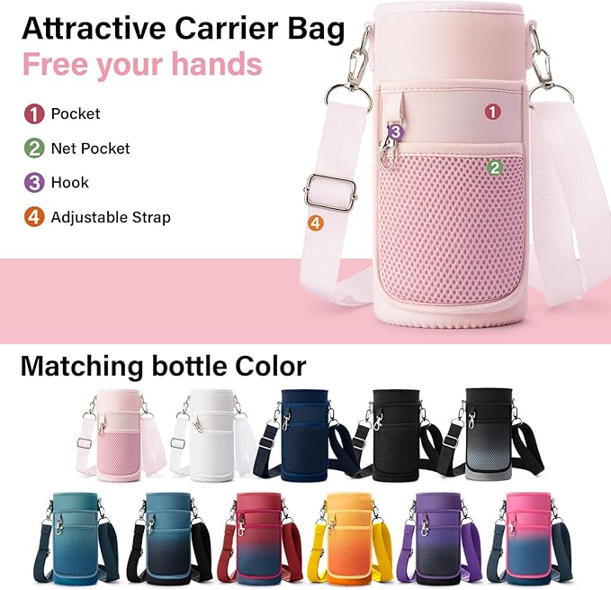 DYSANKY Insulated Water Bottle | Thickened Stainless Steel Vacuum Metal | Portable Sports Water Jug for Gym and Hiking with Straw, Carrier Bag, Handle Strap | BPA-Free 32 oz, Pink
