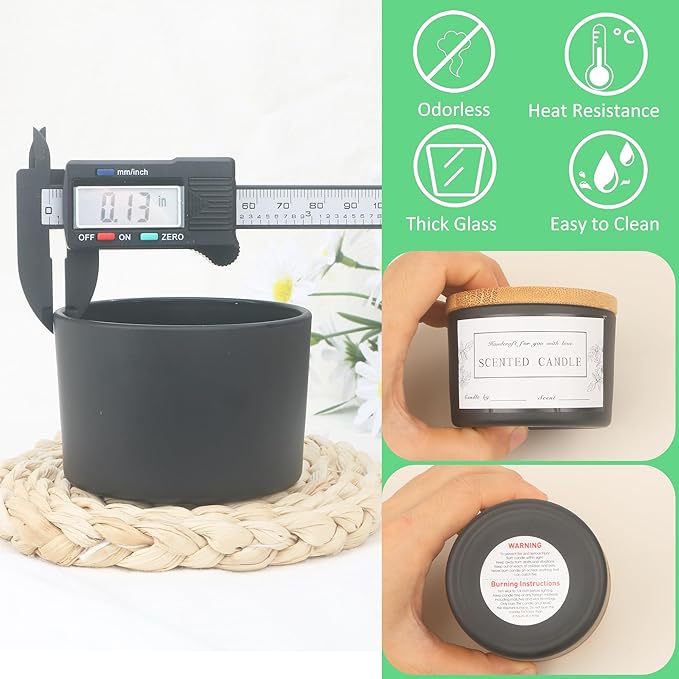 MILIVIXAY 20 Pack 4 OZ Matte Black Glass Candle Jars with Lids and Candle Making Kits - Bulk Wide Mouth Small Empty Candle Jars for Making Candles - Spice, Powder Containers.