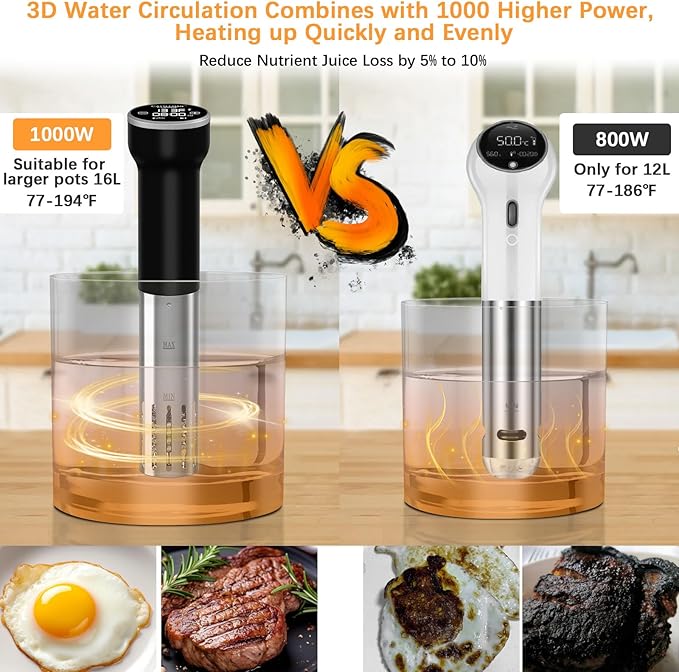CATTLEMAN Sous Vide Machine Wi-Fi, 1000W, IPX7 Waterproof, Sous Vide Cooker, Immersion Circulator, Suvee Cooker Kit with 30 Vacuum Bags, Vacuum Pump, Cookbook, Accurate Temperature&Timer