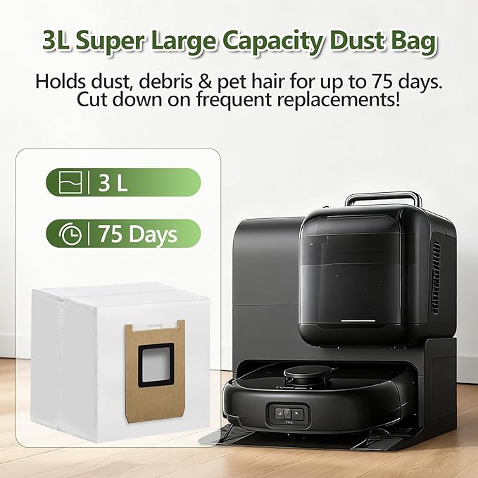 10 Pack Dust Bags Compatible with Eufy E28 Omni/E25 Omni Robot Vacuum, Heavy-Duty 4-Layer Replcement Bags, 3L Large Capacity Disposable Bag