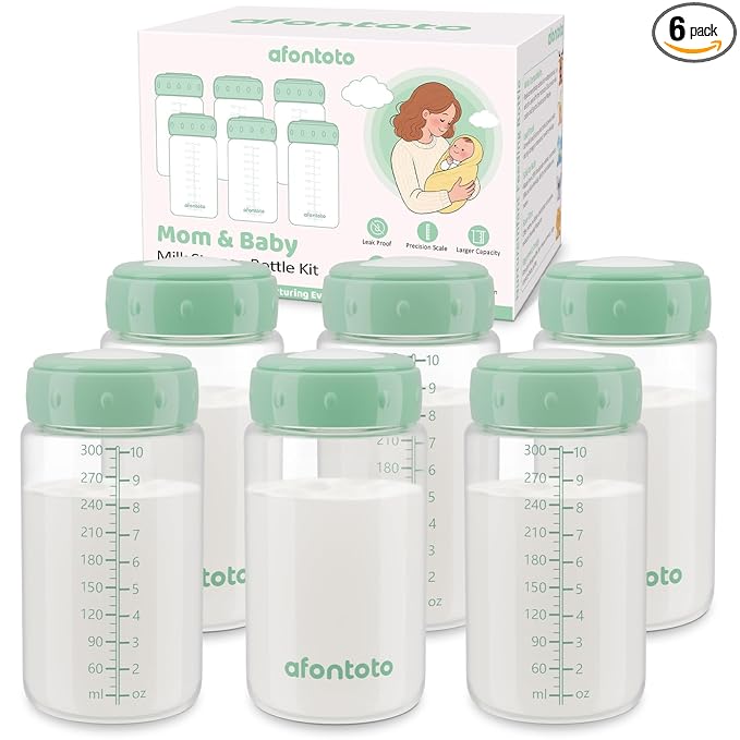 6PCS Breastmilk Storage Bottle, BPA Free Wide-Neck Spectra Bottles for Pumping, Storage Collection Baby Bottles for Fridge & Momcozy Breast Milk Cooler, Breastfeeding Bottle, 10 oz