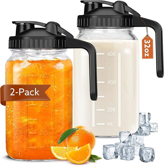 Mihlapi Breast Milk Pitcher, 32 OZ Mason Jar Pitcher with Lid Double Leak Proof,1 Quart Breastmilk Storage Containers for Fridge, Glass Jug for Sun Tea, Juice, Cold Brew Coffee